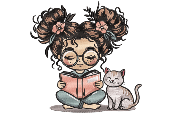 Reading Girl with Cat: A Charming School Embroidery Design Review